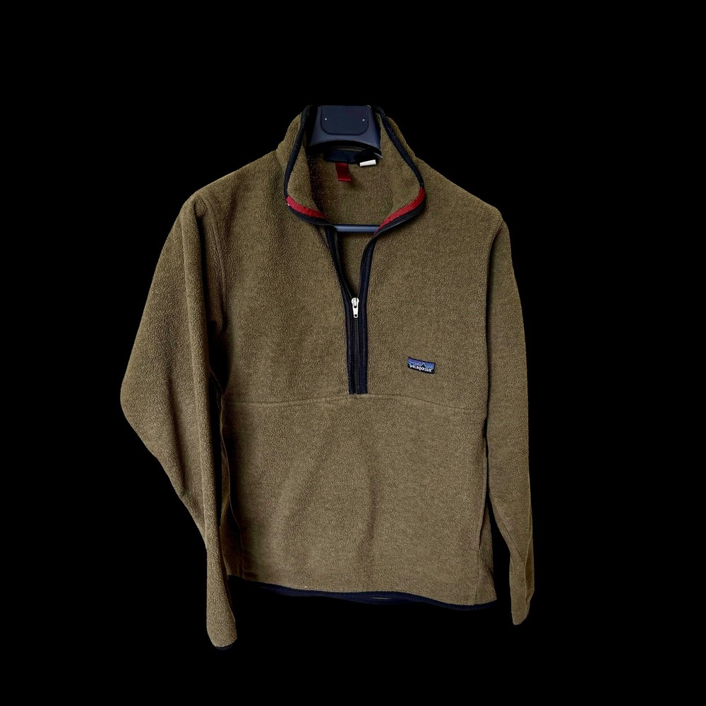 Patagonia Synchilla Fleece Quarter Zip Pullover Distressed Small Olive Green